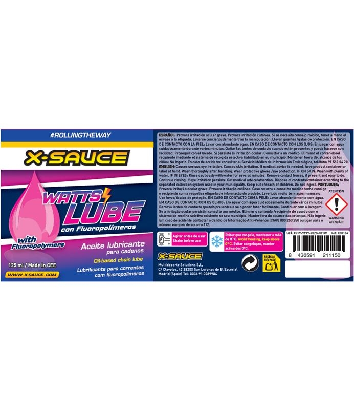 LUBRICANTE X-SAUCE WATTS LUBE 500 ML ROSA